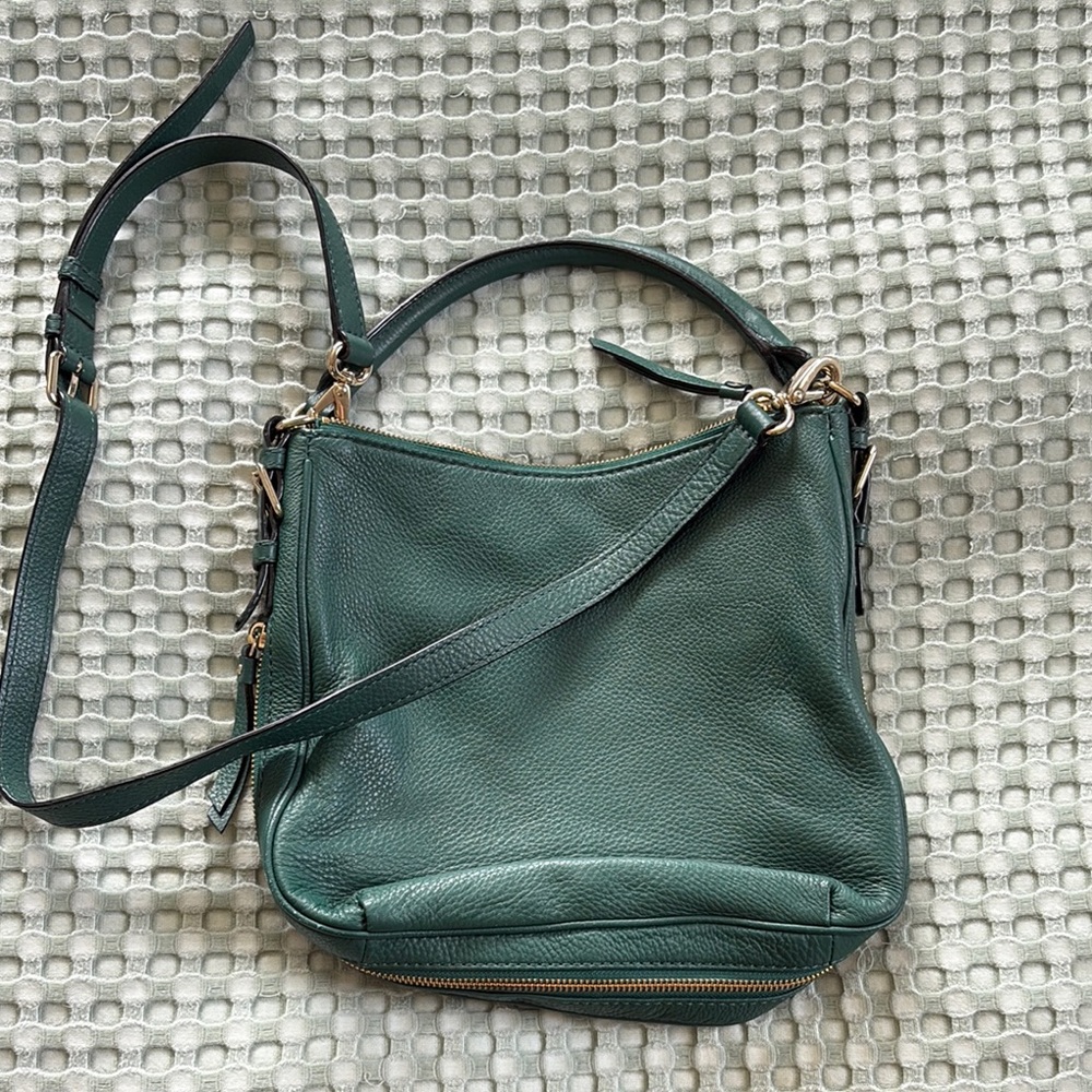 Kate Spade Forest Green Slouchy Shoulder Bag with Gold Hardware